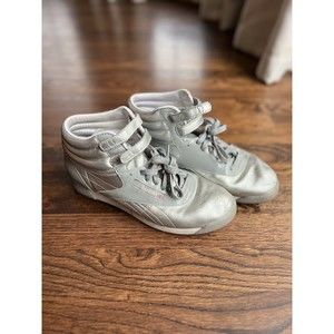 Reebok Womens Hightop Sneakers Classic Easytone Metallic Silver Sz 8.5 Retro